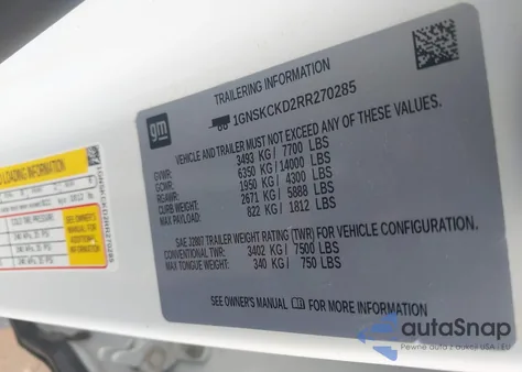 2024 Chevrolet Suburban 4Wd Lt из США, поврежденный, VIN 1GNSKCKD2RR270285